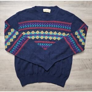 Vintage Reed St James Mens Sweater Medium Blue Knit Pullover Crew Grandpa